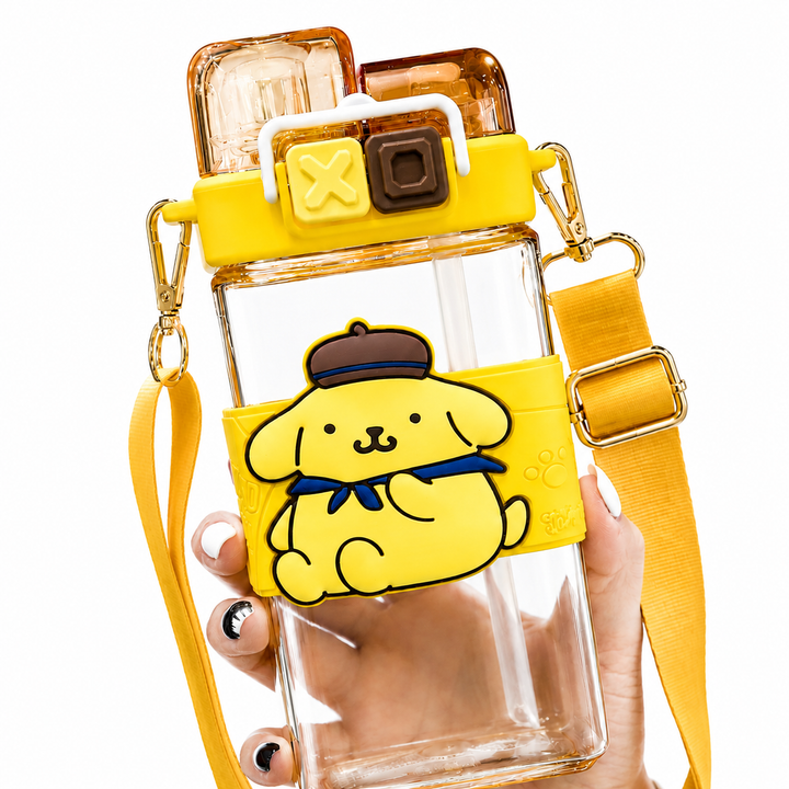 Premium Sanrio Cartoon Water Bottle 520ML Double Drink Cup Melody Kuromi Cinnamoroll Onpompurin Cute Student Plastic Leak Resistant Bottle