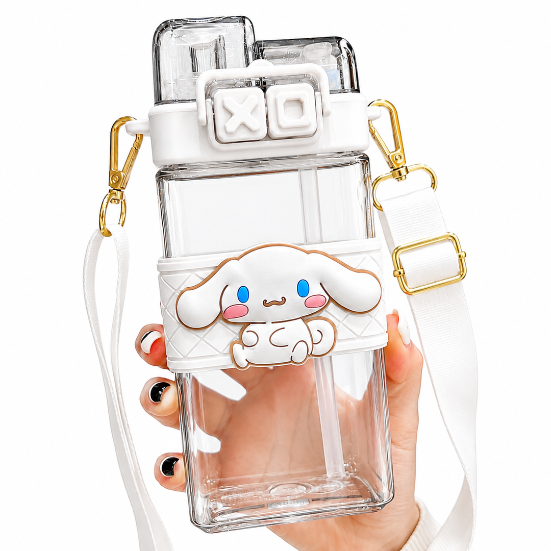 Premium Sanrio Cartoon Water Bottle 520ML Double Drink Cup Melody Kuromi Cinnamoroll Onpompurin Cute Student Plastic Leak Resistant Bottle