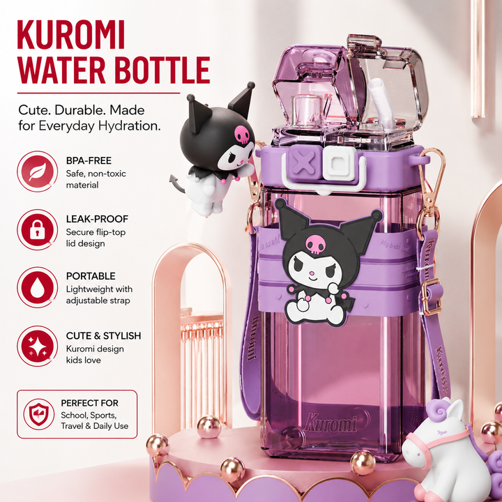 Premium Sanrio Cartoon Water Bottle 520ML Double Drink Cup Melody Kuromi Cinnamoroll Onpompurin Cute Student Plastic Leak Resistant Bottle