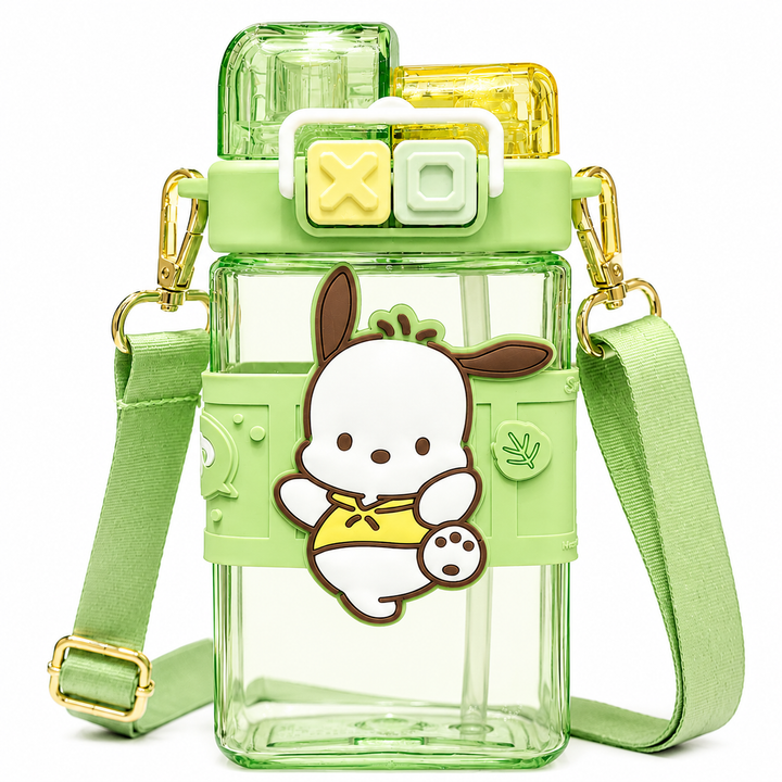 Premium Sanrio Cartoon Water Bottle 520ML Double Drink Cup Melody Kuromi Cinnamoroll Onpompurin Cute Student Plastic Leak Resistant Bottle
