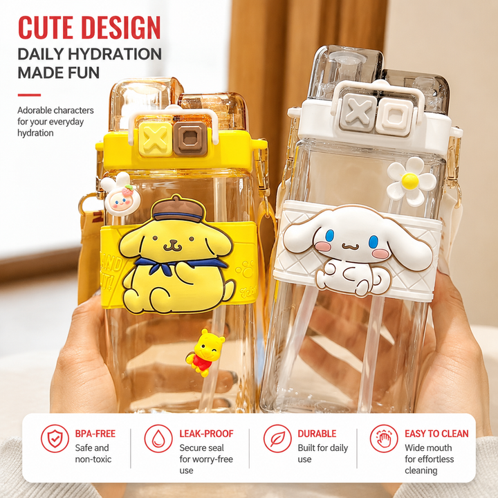 Premium Sanrio Cartoon Water Bottle 520ml Double Drink Cup Cute Character Bottle Melody Kuromi Cinnamoroll Student Leak Proof Travel Bottle