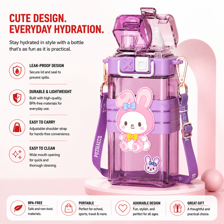 Premium Sanrio Cartoon Water Bottle 520ml Double Drink Cup Cute Character Bottle Melody Kuromi Cinnamoroll Student Leak Proof Travel Bottle