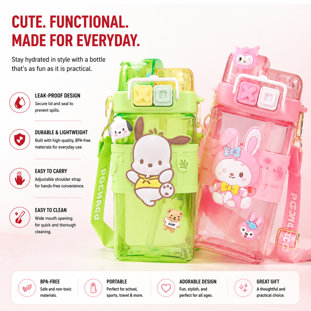 Premium Sanrio Cartoon Water Bottle 520ml Double Drink Cup Cute Character Bottle Melody Kuromi Cinnamoroll Student Leak Proof Travel Bottle