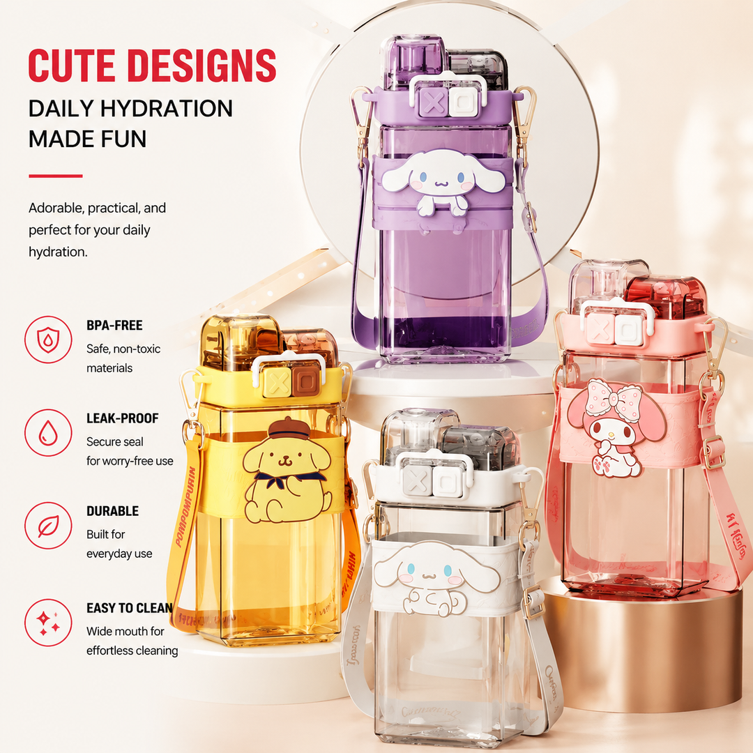 Premium Sanrio Cartoon Water Bottle 520ml Double Drink Cup Cute Character Bottle Melody Kuromi Cinnamoroll Student Leak Proof Travel Bottle