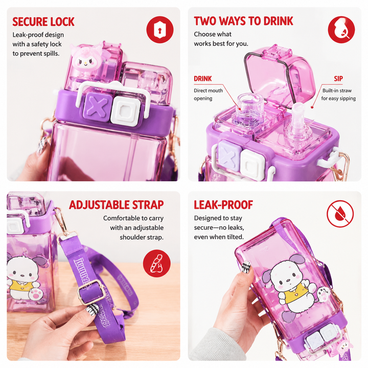 Premium Sanrio Cartoon Water Bottle 520ml Double Drink Cup Cute Character Bottle Melody Kuromi Cinnamoroll Student Leak Proof Travel Bottle