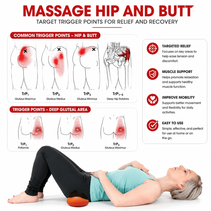 Premium Sciatica Massager Deep Tissue Myofascial Release Hip Lower Back Trigger Point Tool Glute SI Joint Pelvic Psoas Pain Relief Portable Muscle Support