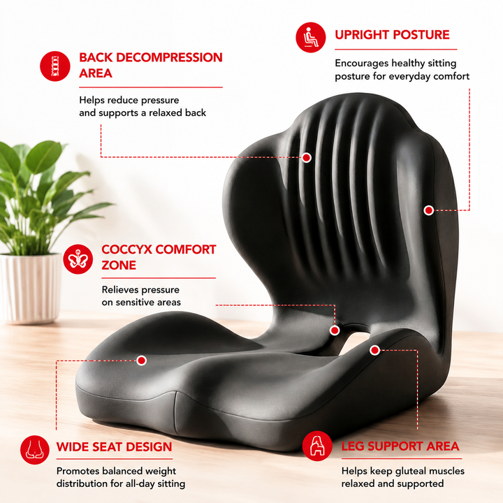 Premium Seat Cushion with Back Support Memory Foam Ergonomic Office Chair Cushion Lumbar Support Posture Correction Tailbone Relief Cushion for Office Car Home Use