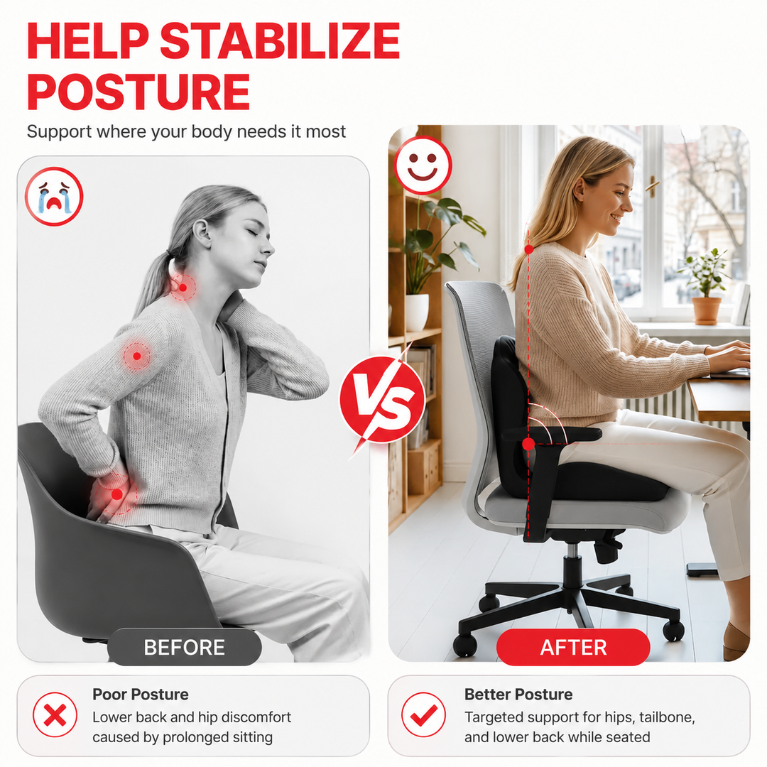 Premium Seat Cushion with Back Support Memory Foam Ergonomic Office Chair Cushion Lumbar Support Posture Correction Tailbone Relief Cushion for Office Car Home Use