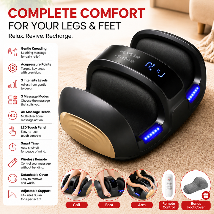Premium Shiatsu Foot Massager with Heat Deep Tissue Kneading Foot and Calf Massager Machine for Circulation Support Muscle Recovery Electric DevicePro
