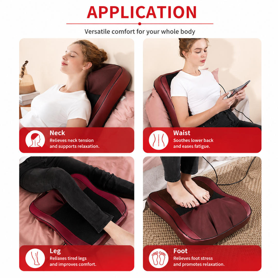 Premium Shiatsu Neck Back Massager Pillow Electric Cushion Infrared Heat 18 Rollers 3 Speed Kneading Portable for Home Office Car Travel Daily Use