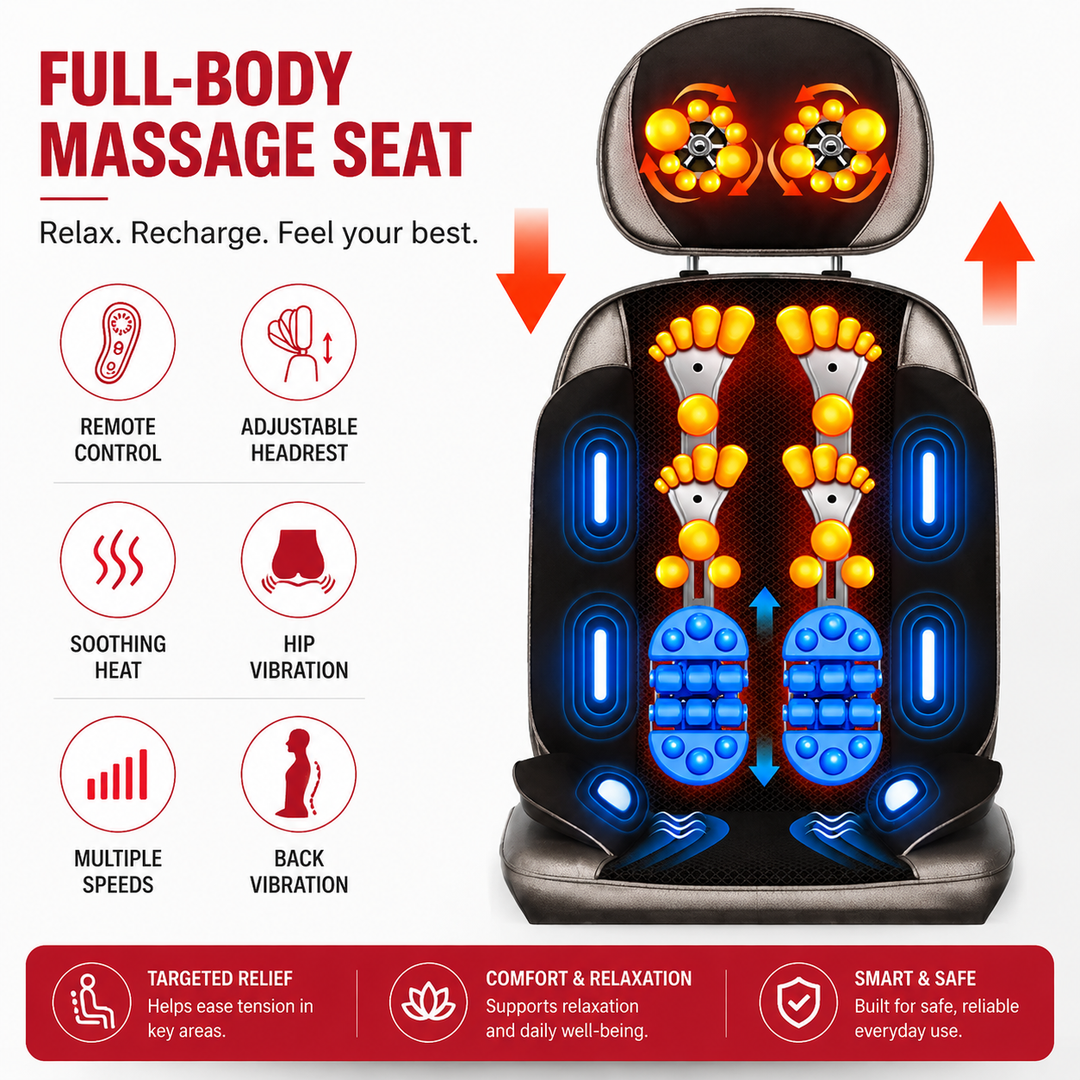Premium Shiatsu Neck Back Massager Pillow Electric Cushion Infrared Heat 18 Rollers 3 Speed Kneading Portable for Home Office Car Travel Daily Use