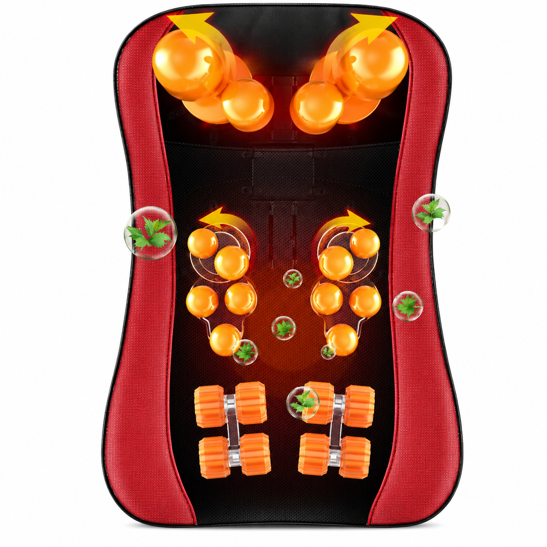 Premium Shiatsu Neck Back Massager Pillow Electric Cushion Infrared Heat 18 Rollers 3 Speed Kneading Portable for Home Office Car Travel Daily Use