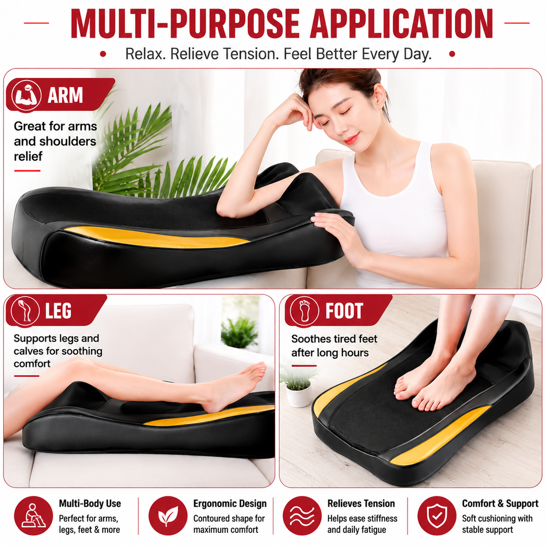 Premium Shiatsu Neck Back Massager Pillow Electric Cushion Infrared Heat 18 Rollers 3 Speed Kneading Portable for Home Office Car Travel Daily Use