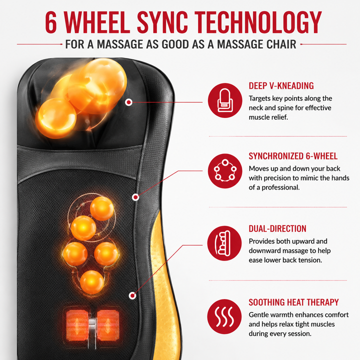 Premium Shiatsu Neck Back Massager Pillow Electric Cushion Infrared Heat 18 Rollers 3 Speed Kneading Portable for Home Office Car Travel Daily Use