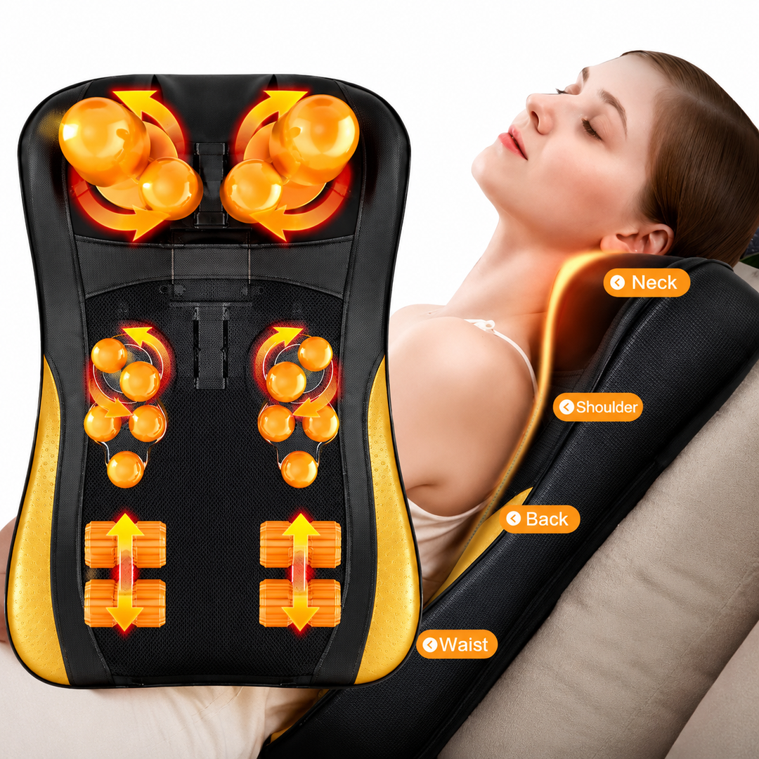 Premium Shiatsu Neck Back Massager Pillow Electric Cushion Infrared Heat 18 Rollers 3 Speed Kneading Portable for Home Office Car Travel Daily Use