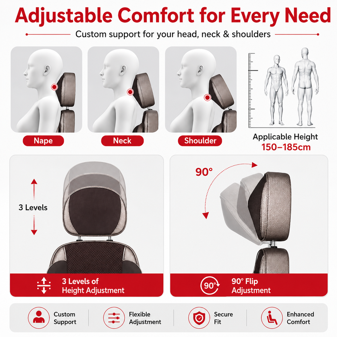 Premium Shiatsu Neck Back Massager Pillow Electric Massage Cushion Infrared Heat Deep Kneading 3 Speed Adjustable Car Home Use Relaxation Device