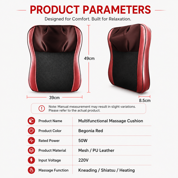 Premium Shiatsu Neck Back Massager Pillow Electric Massage Cushion Infrared Heat Deep Kneading 3 Speed Adjustable Car Home Use Relaxation Device