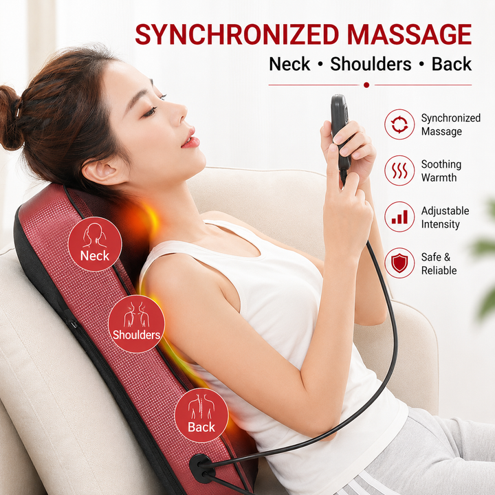 Premium Shiatsu Neck Back Massager Pillow Electric Massage Cushion Infrared Heat Deep Kneading 3 Speed Adjustable Car Home Use Relaxation Device