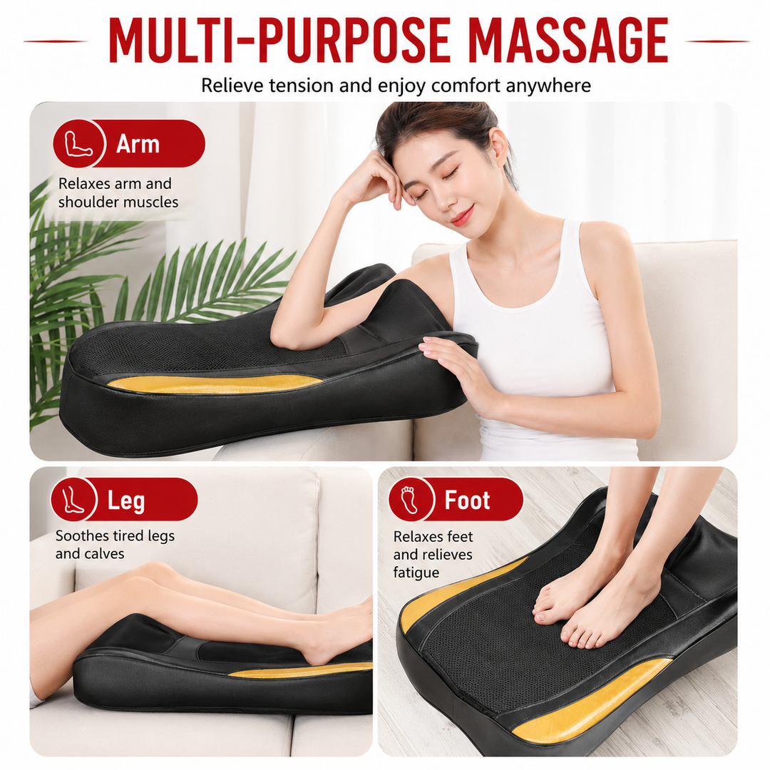 Premium Shiatsu Neck Back Massager Pillow Electric Massage Cushion Infrared Heat Deep Kneading 3 Speed Adjustable Car Home Use Relaxation Device
