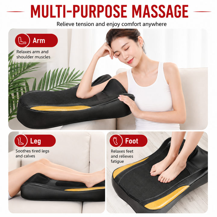 Premium Shiatsu Neck Back Massager Pillow Electric Massage Cushion Infrared Heat Deep Kneading 3 Speed Adjustable Car Home Use Relaxation Device