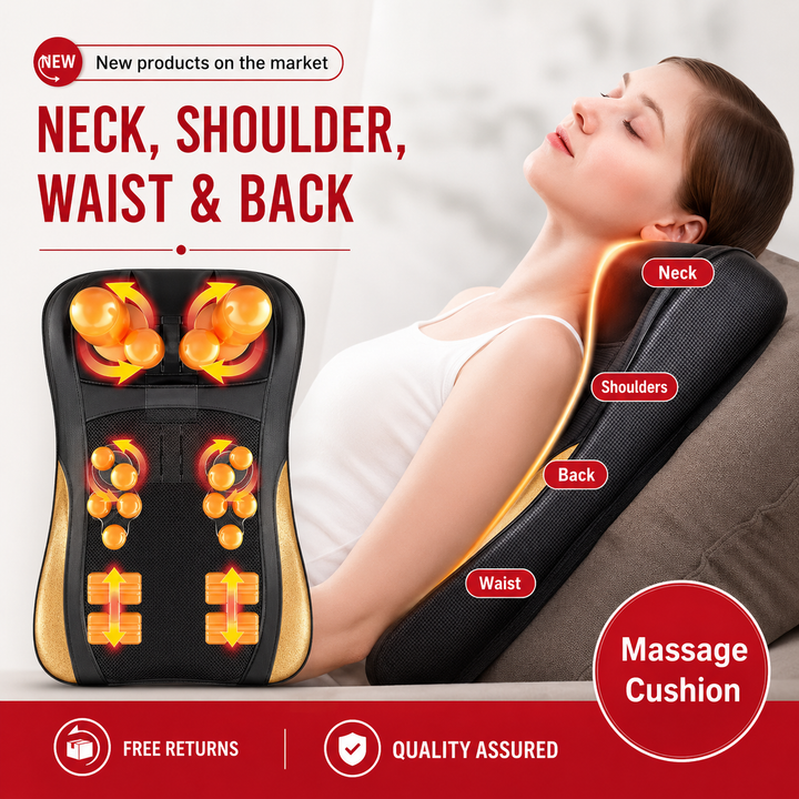 Premium Shiatsu Neck Back Massager Pillow Electric Massage Cushion Infrared Heat Deep Kneading 3 Speed Adjustable Car Home Use Relaxation Device