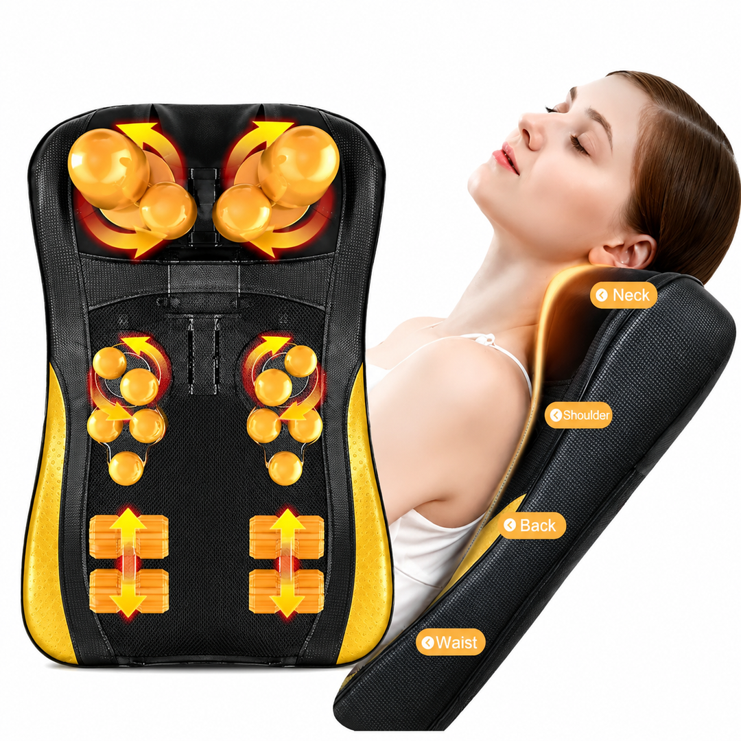 Premium Shiatsu Neck Back Massager Pillow Electric Massage Cushion Infrared Heat Deep Kneading 3 Speed Adjustable Car Home Use Relaxation Device