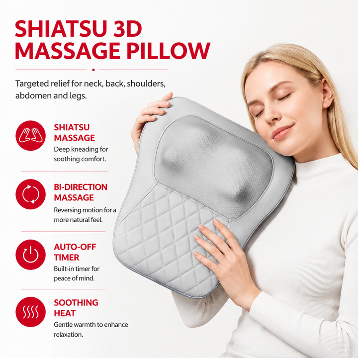Premium Shiatsu Neck and Back Massager Electric 3D Kneading Massage Pillow for Neck Back Lumbar Pain Relief Home Office Portable Relaxation Device