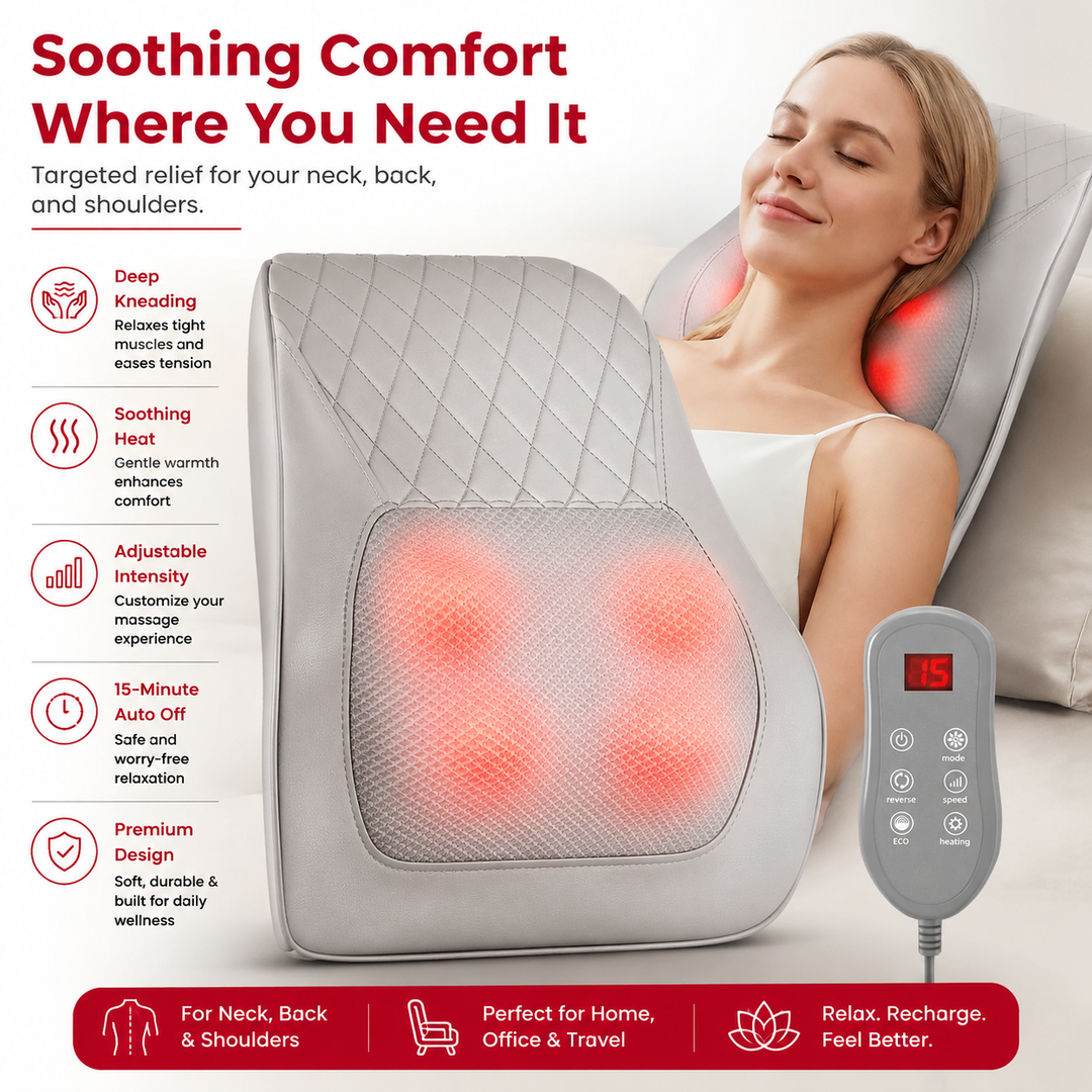 Premium Shiatsu Neck and Back Massager Electric 3D Kneading Massage Pillow for Neck Back Lumbar Pain Relief Home Office Portable Relaxation Device