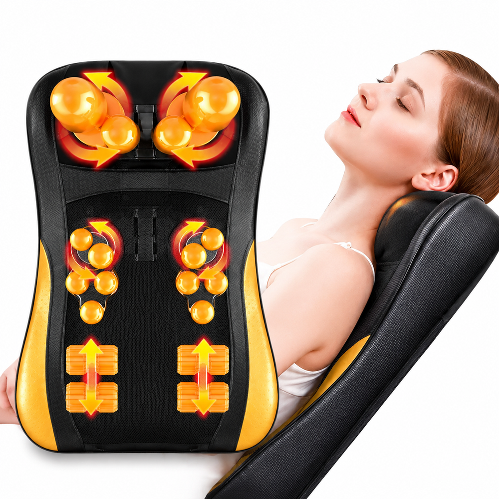 Premium Shiatsu Neck and Back Massager Pillow Electric Deep Tissue Kneading Infrared Heat Massage Cushion 3 Intensity Home Car Use Pain Relief Relaxation Device
