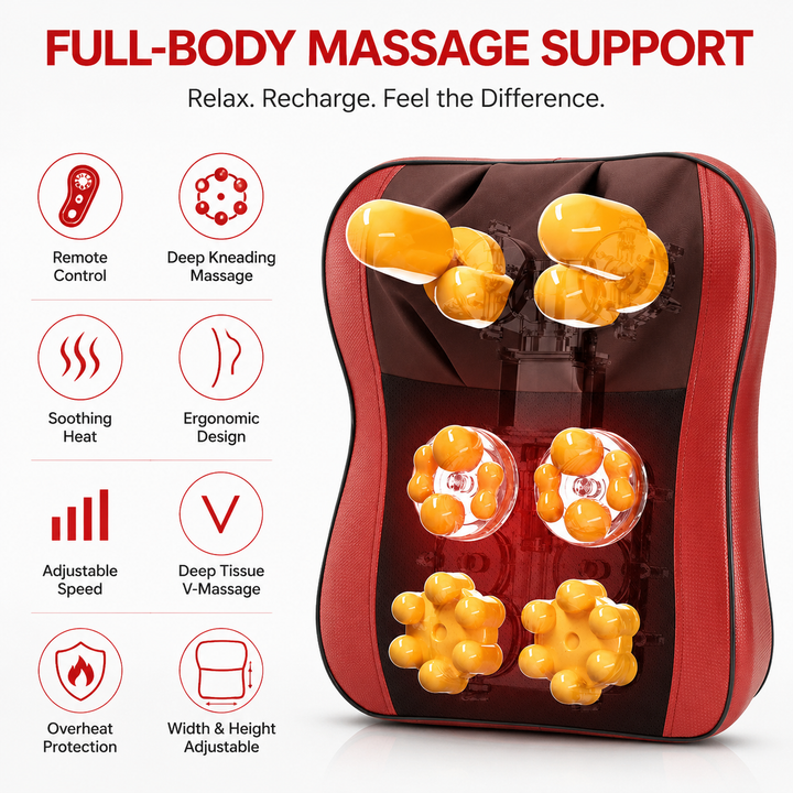 Premium Shiatsu Neck and Back Massager Pillow Electric Deep Tissue Kneading Infrared Heat Massage Cushion 3 Intensity Home Car Use Pain Relief Relaxation Device