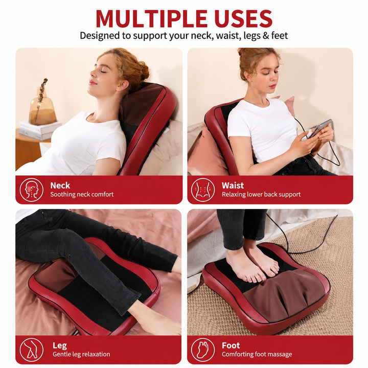 Premium Shiatsu Neck and Back Massager Pillow Electric Deep Tissue Kneading Infrared Heat Massage Cushion 3 Intensity Home Car Use Pain Relief Relaxation Device