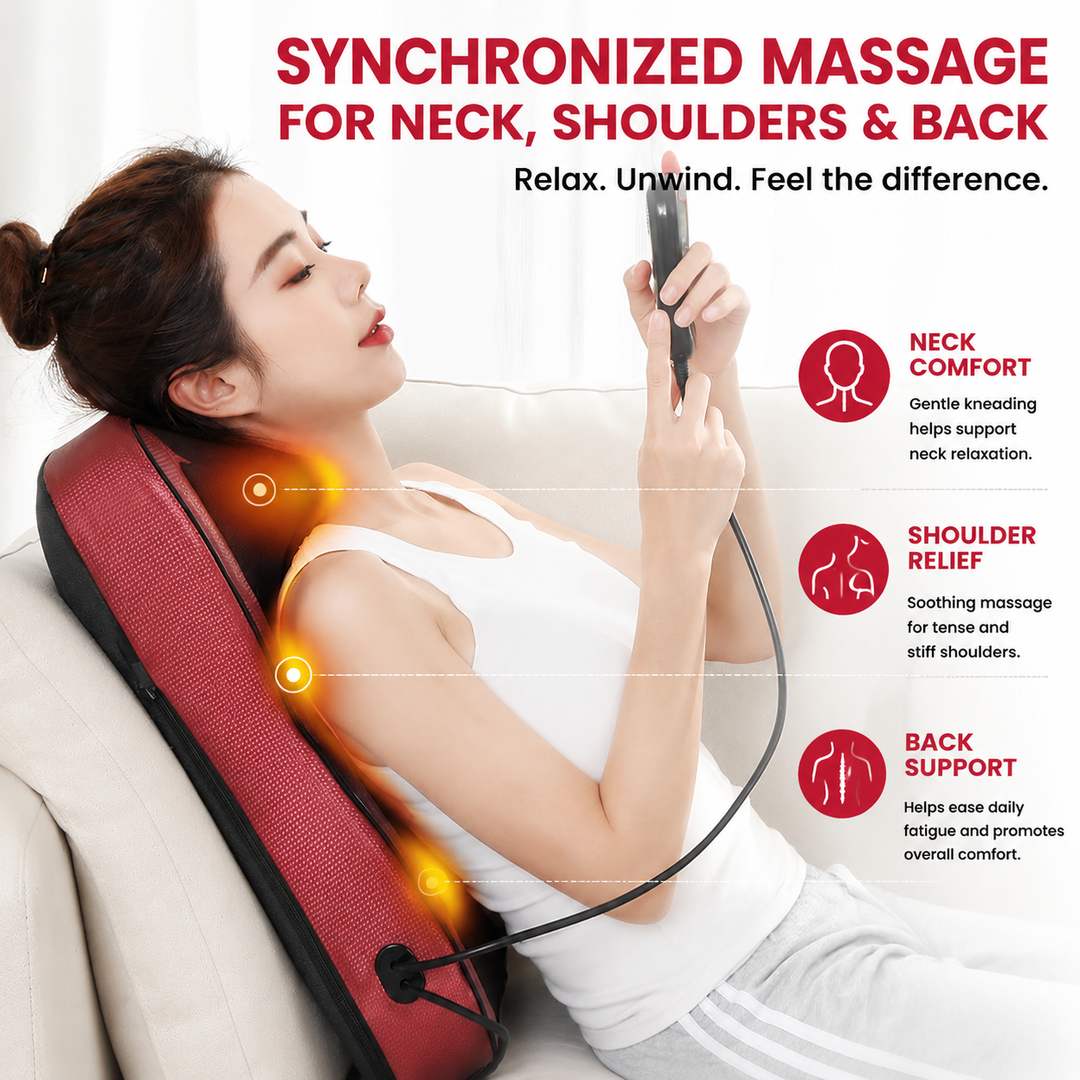Premium Shiatsu Neck and Back Massager Pillow Electric Deep Tissue Kneading Infrared Heat Massage Cushion 3 Intensity Home Car Use Pain Relief Relaxation Device