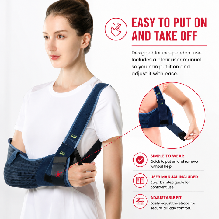 Premium Shoulder Abduction Sling Support Pillow Immobilizer Recovery Brace Ventilated Mesh Adjustable Shoulder Injury Support with Grip Ball Therapy Universal Fit