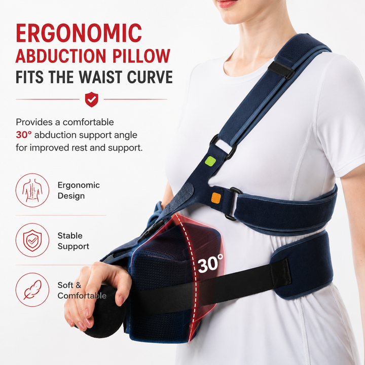 Premium Shoulder Abduction Sling Support Pillow Immobilizer Recovery Brace Ventilated Mesh Adjustable Shoulder Injury Support with Grip Ball Therapy Universal Fit