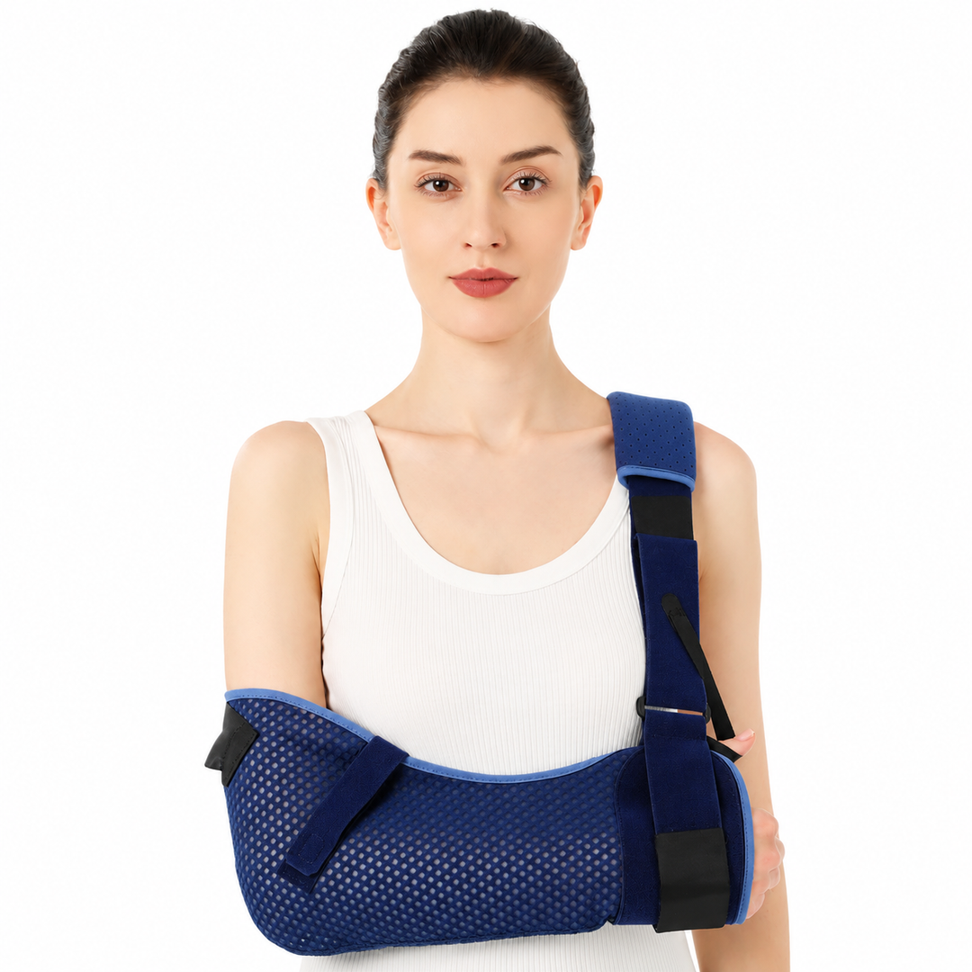 Premium Shoulder Abduction Sling Support Pillow Immobilizer Recovery Brace Ventilated Mesh Adjustable Shoulder Injury Support with Grip Ball Therapy Universal Fit