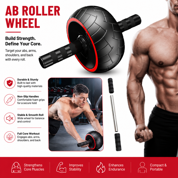 Premium Single Wheel Ab Roller Core Trainer Mute Rubber Wheel Abdominal Workout Equipment Home Gym Fitness Roller Bodybuilding Exercise Tool with Mat