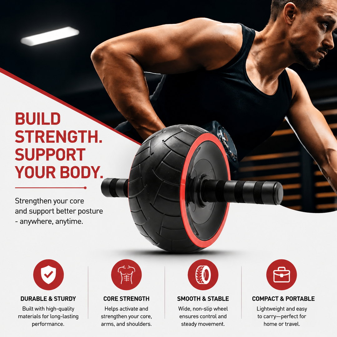 Premium Single Wheel Ab Roller Core Trainer Mute Rubber Wheel Abdominal Workout Equipment Home Gym Fitness Roller Bodybuilding Exercise Tool with Mat