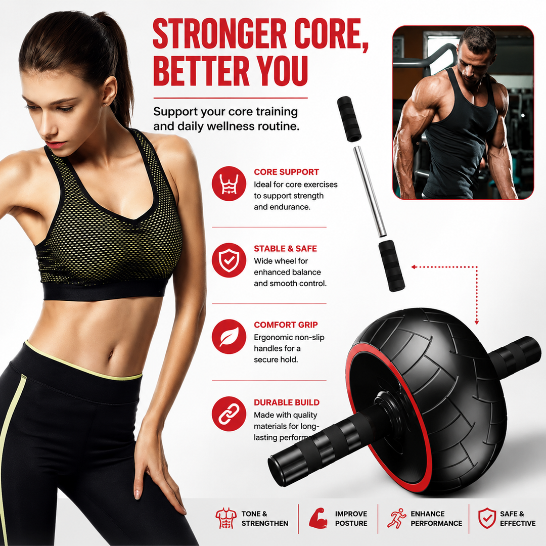 Premium Single Wheel Ab Roller Core Trainer Mute Rubber Wheel Abdominal Workout Equipment Home Gym Fitness Roller Bodybuilding Exercise Tool with Mat