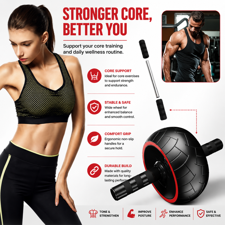 Premium Single Wheel Ab Roller Core Trainer Mute Rubber Wheel Abdominal Workout Equipment Home Gym Fitness Roller Bodybuilding Exercise Tool with Mat