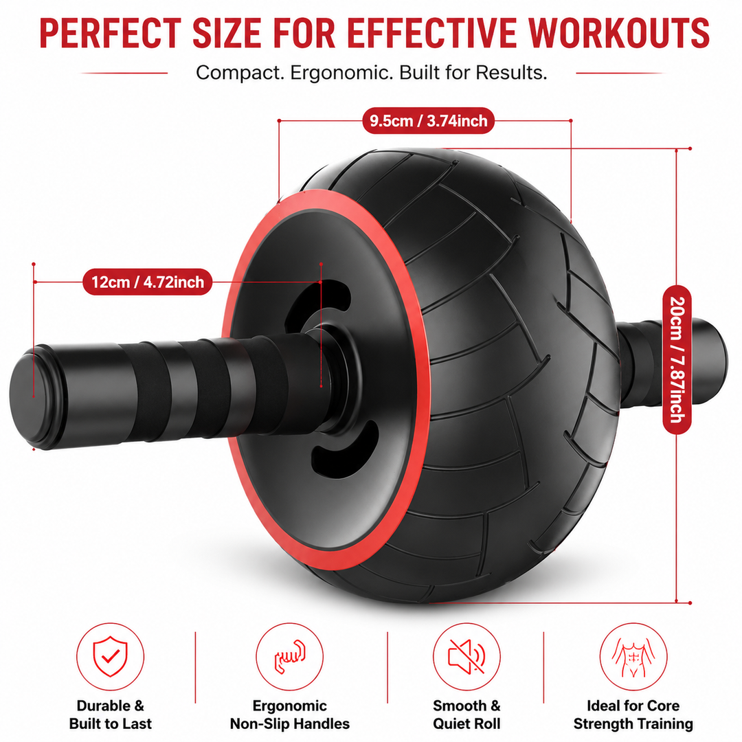 Premium Single Wheel Ab Roller Core Trainer Mute Rubber Wheel Abdominal Workout Equipment Home Gym Fitness Roller Bodybuilding Exercise Tool with Mat