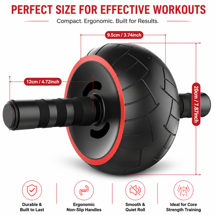 Premium Single Wheel Ab Roller Core Trainer Mute Rubber Wheel Abdominal Workout Equipment Home Gym Fitness Roller Bodybuilding Exercise Tool with Mat
