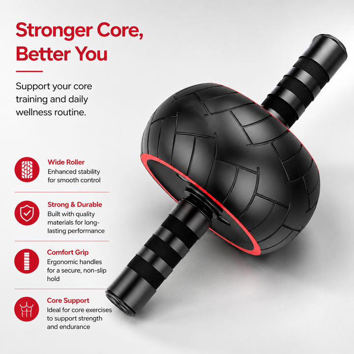 Premium Single Wheel Ab Roller Core Trainer Mute Rubber Wheel Abdominal Workout Equipment Home Gym Fitness Roller Bodybuilding Exercise Tool with Mat