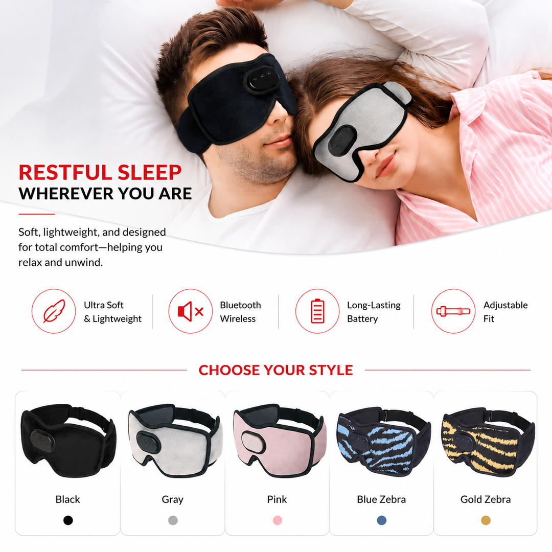 Premium Sleep Headphones Eye Mask Bluetooth 3D Blackout Sleeping Mask Wireless Audio 10H Playtime Side Sleeper Comfort Travel Nap Relaxation Mask