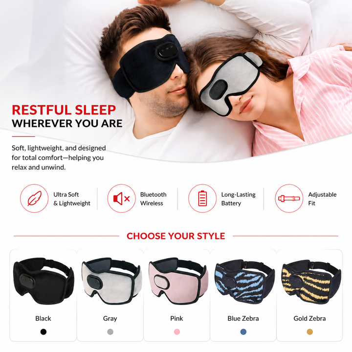 Premium Sleep Headphones Eye Mask Bluetooth 3D Blackout Sleeping Mask Wireless Audio 10H Playtime Side Sleeper Comfort Travel Nap Relaxation Mask