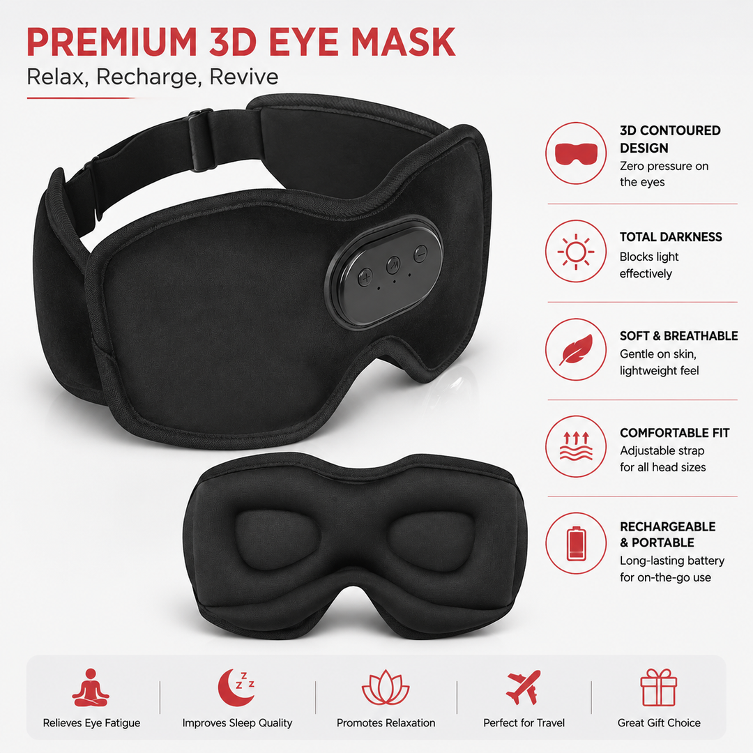 Premium Sleep Headphones Eye Mask Bluetooth 3D Blackout Sleeping Mask Wireless Audio Eye Cover for Travel Side Sleep Naps Relaxation Comfort