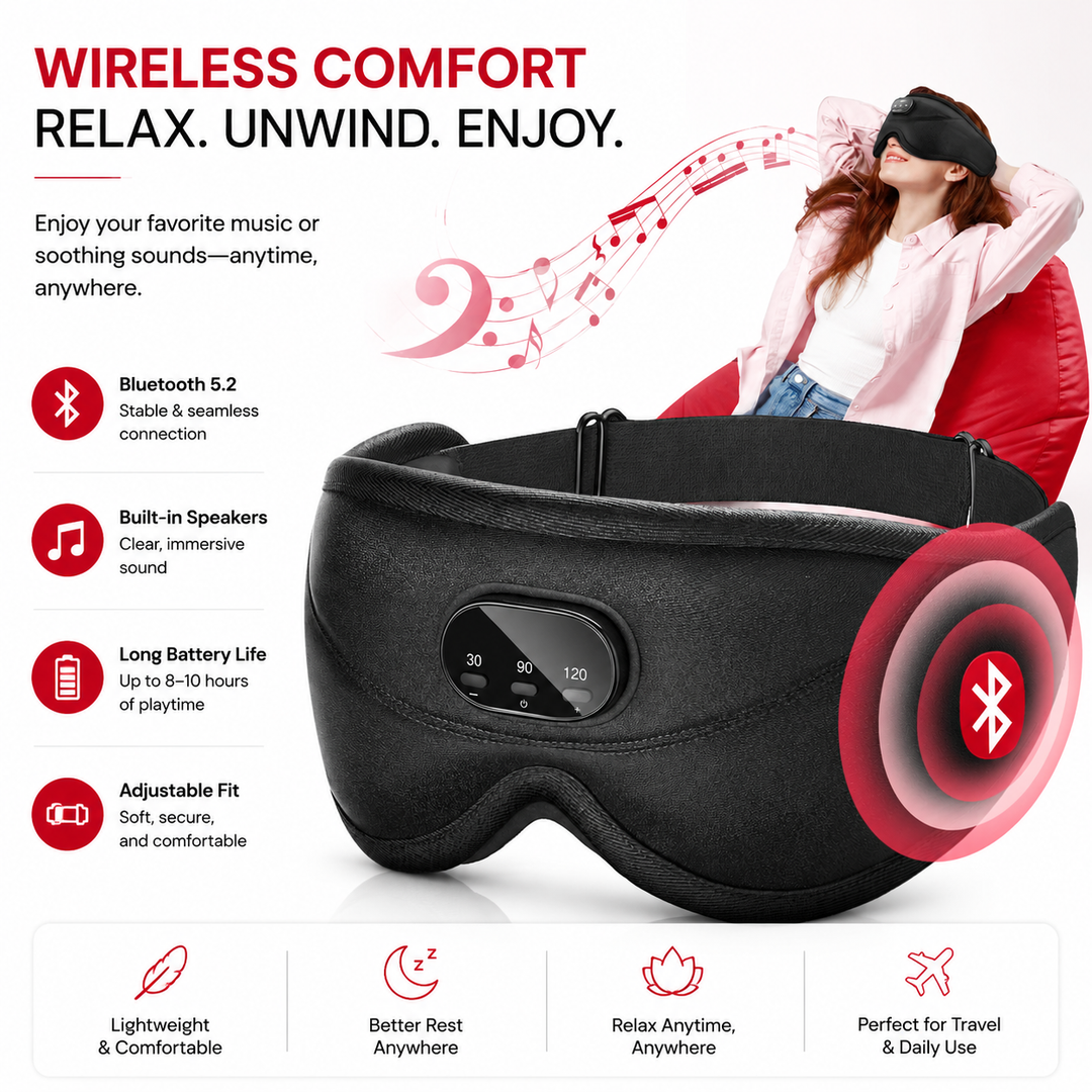 Premium Sleep Headphones Eye Mask Bluetooth 3D Blackout Sleeping Mask Wireless Audio Eye Cover for Travel Side Sleep Naps Relaxation Comfort