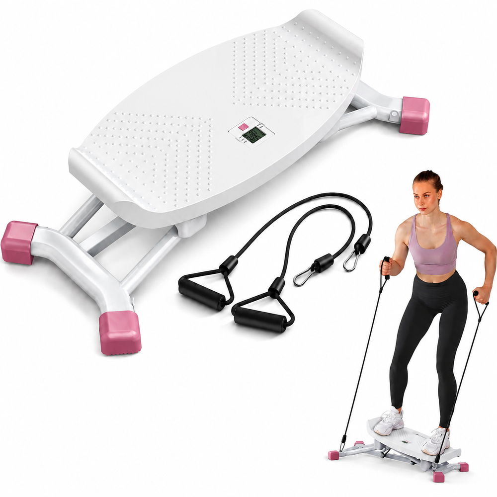 Premium Slide Stepper Ski Trainer Exercise Machine Side to Side Glider Home Cardio Balance Workout Machine Resistance Bands LCD 440 lb Capacity No Assembly