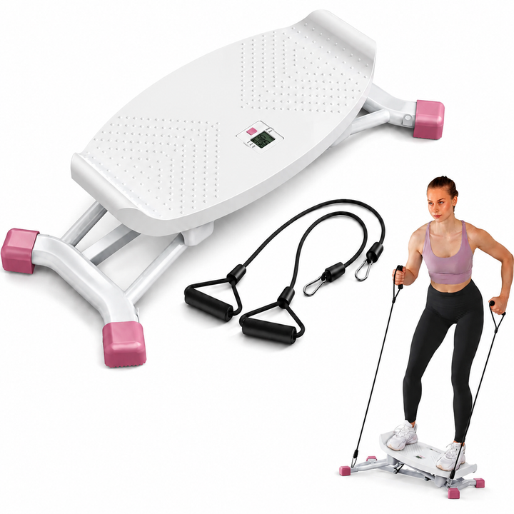 Premium Slide Stepper Ski Trainer Exercise Machine Side to Side Glider Home Cardio Balance Workout Machine Resistance Bands LCD 440 lb Capacity No Assembly