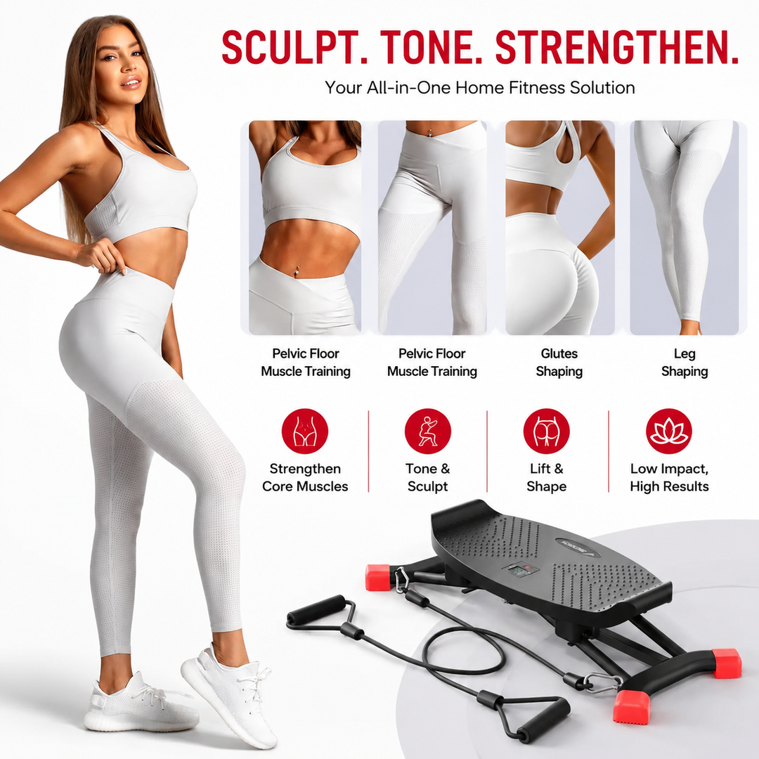 Premium Slide Stepper Ski Trainer Exercise Machine Side to Side Glider Home Cardio Balance Workout Machine Resistance Bands LCD 440 lb Capacity No Assembly