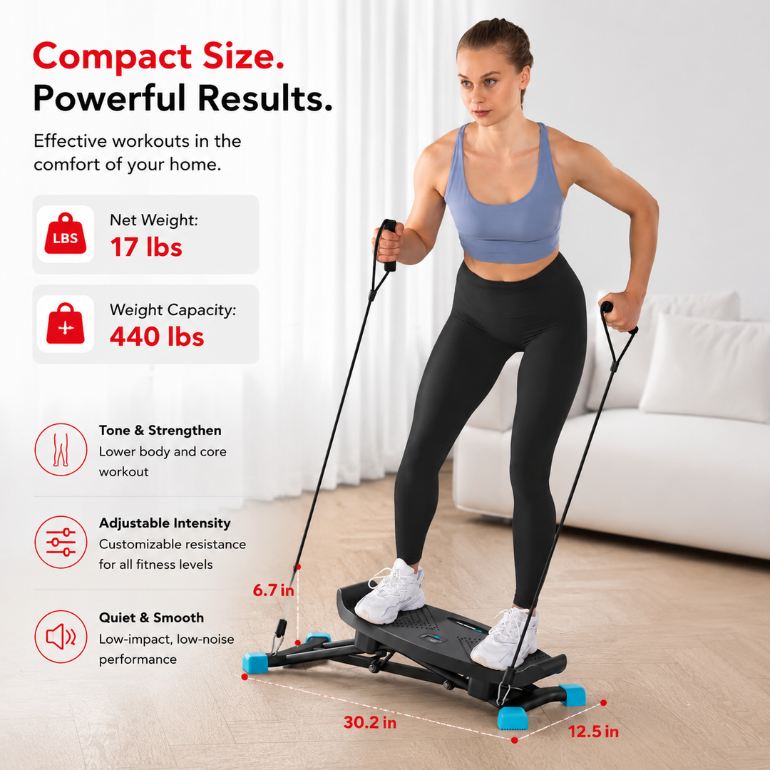 Premium Slide Stepper Ski Trainer Exercise Machine Side to Side Glider Home Cardio Balance Workout Machine Resistance Bands LCD 440 lb Capacity No Assembly